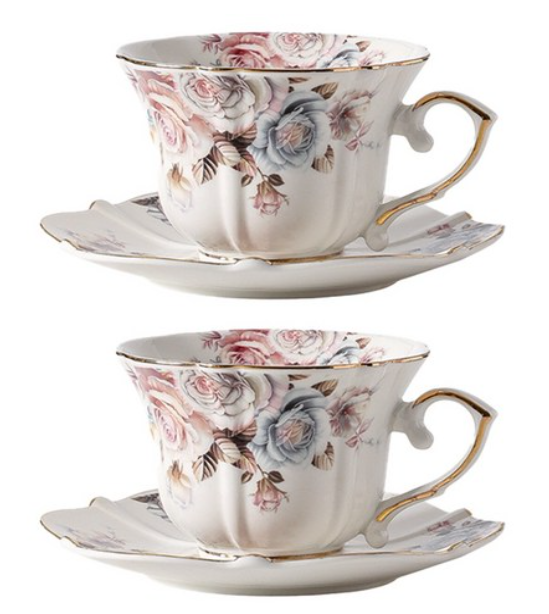 투데이리빙 1+1 플라워 커피잔 예쁜 고급 꽃무늬 찻잔 빈티지 우아한 홈카페 감성적인 커피컵